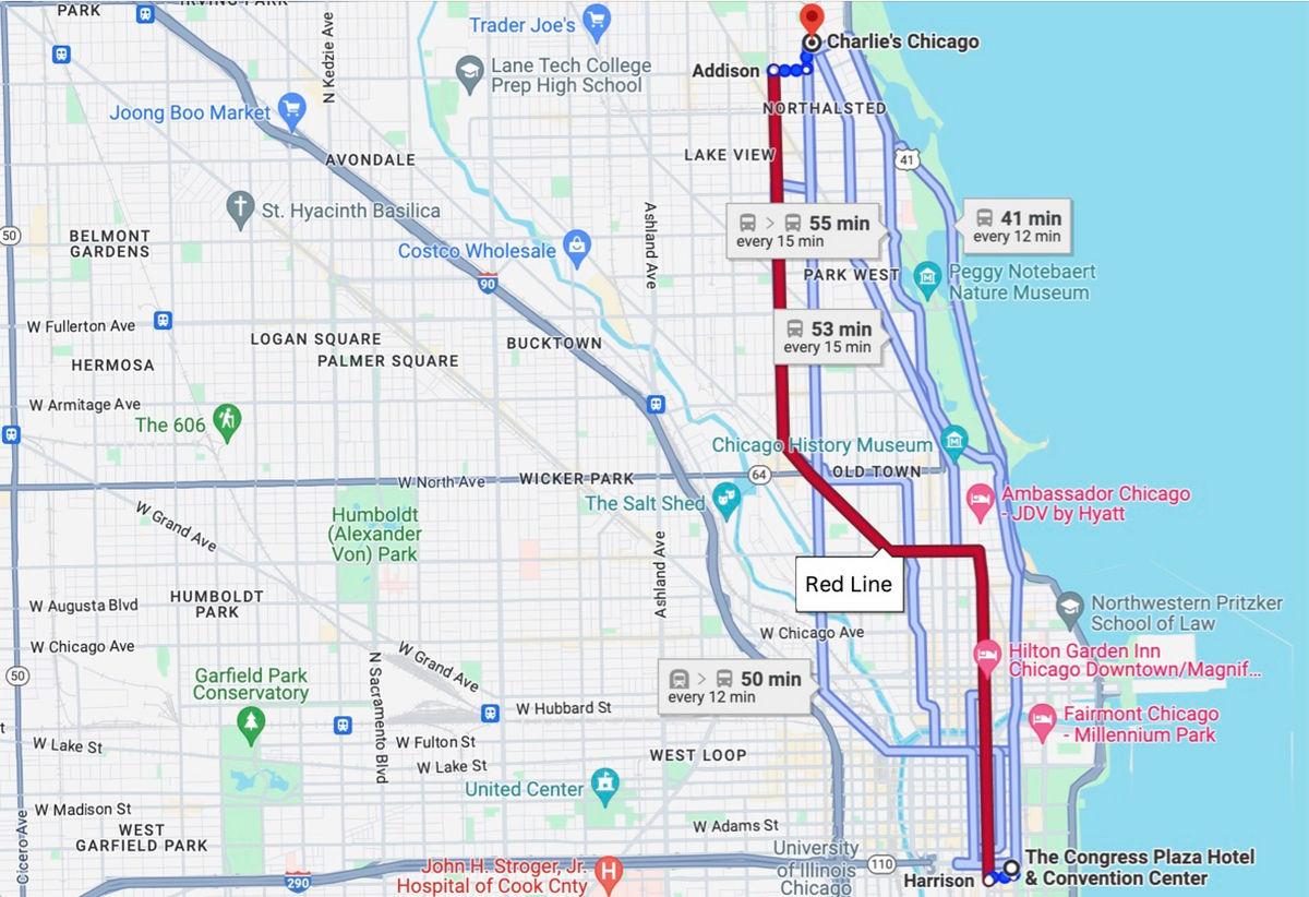 Map to Charlie's Chicago